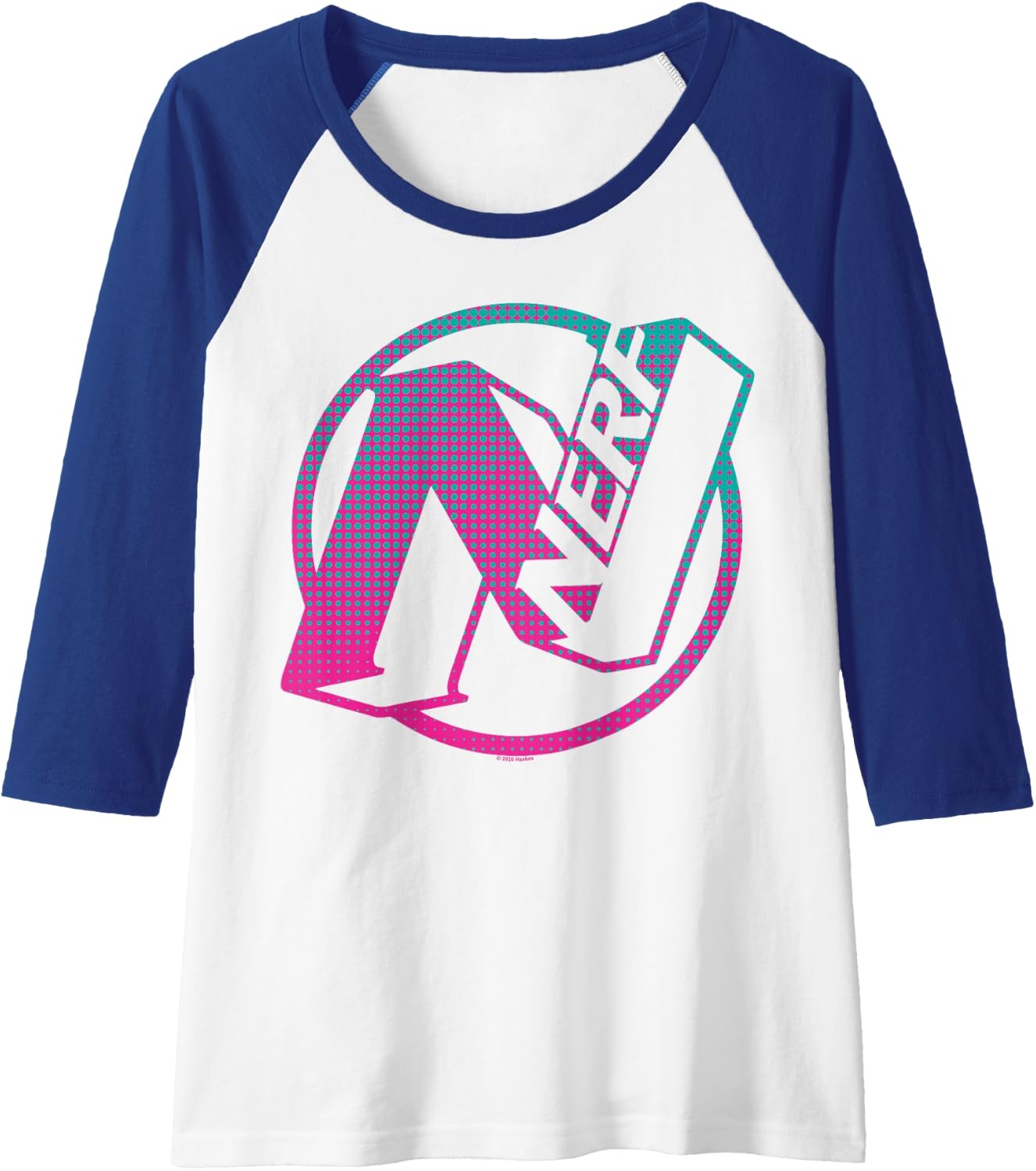 image:imageNerf N Gradient Comic Style Logo Raglan Baseball TeeRoyal BlueWhite