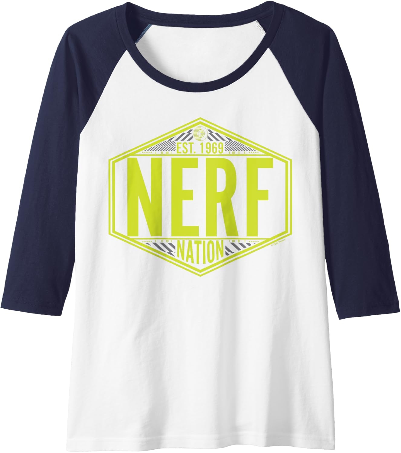 image:imageNerf Nation Est 1969 Neon Badge Logo Raglan Baseball TeeNavy BlueWhite