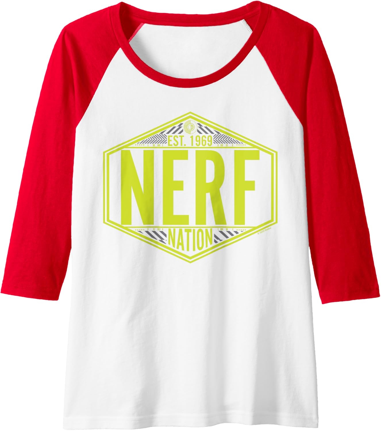 image:imageNerf Nation Est 1969 Neon Badge Logo Raglan Baseball TeeRedWhite