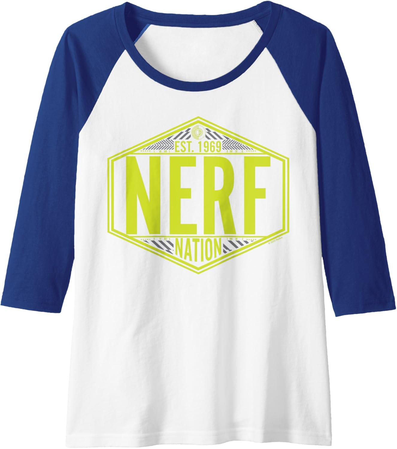 image:imageNerf Nation Est 1969 Neon Badge Logo Raglan Baseball TeeRoyal BlueWhite