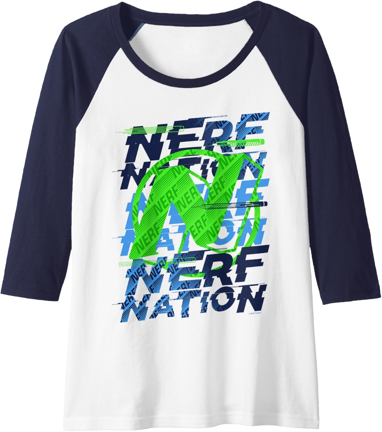image:imageNerf Nation N Logo Stack Raglan Baseball TeeNavy BlueWhite