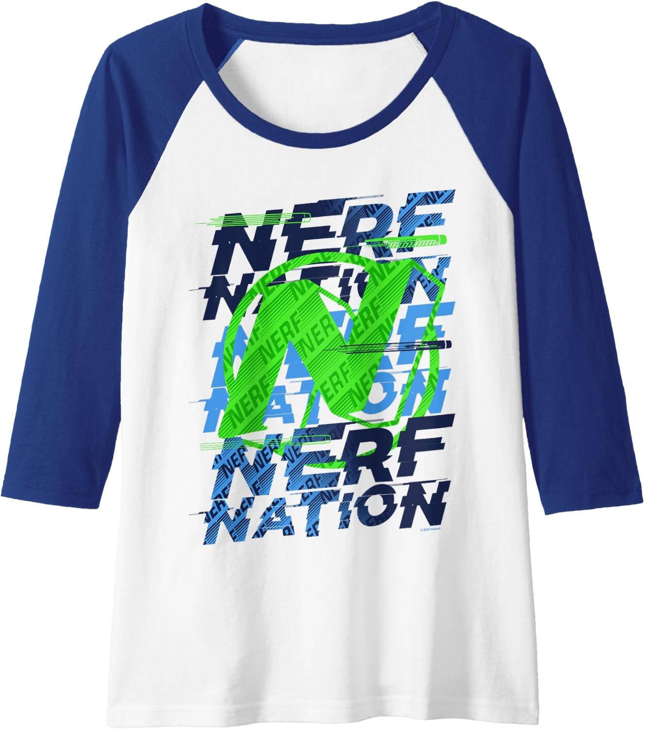 image:imageNerf Nation N Logo Stack Raglan Baseball TeeRoyal BlueWhite