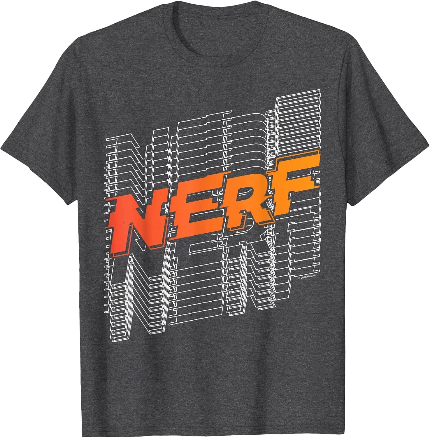 image:imageNerf Stacked Silhouette Retro Nerf Action Logo TShirtDark Heather Grey
