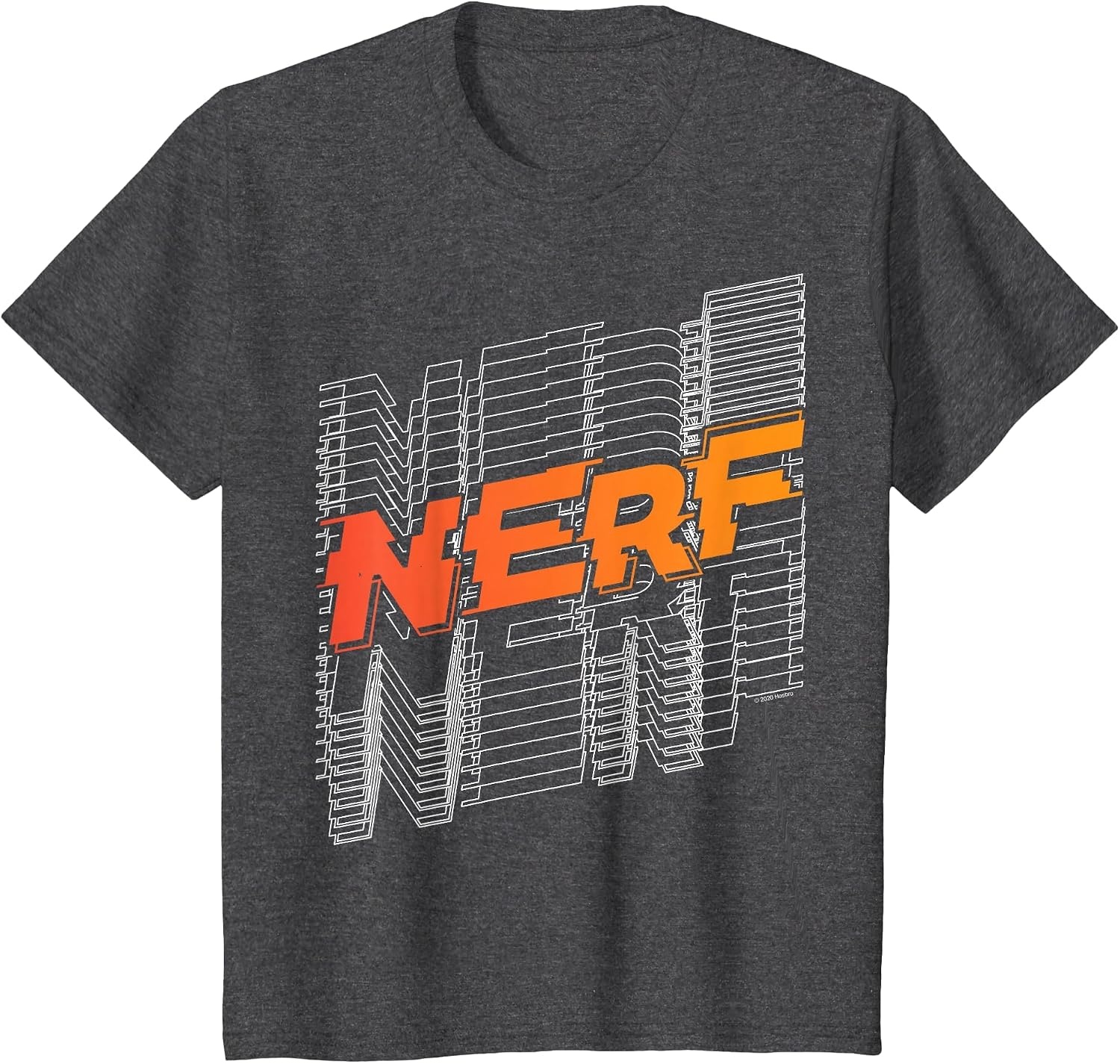 image:imageNerf Stacked Silhouette Retro Nerf Action Logo TShirtDark Heather Grey