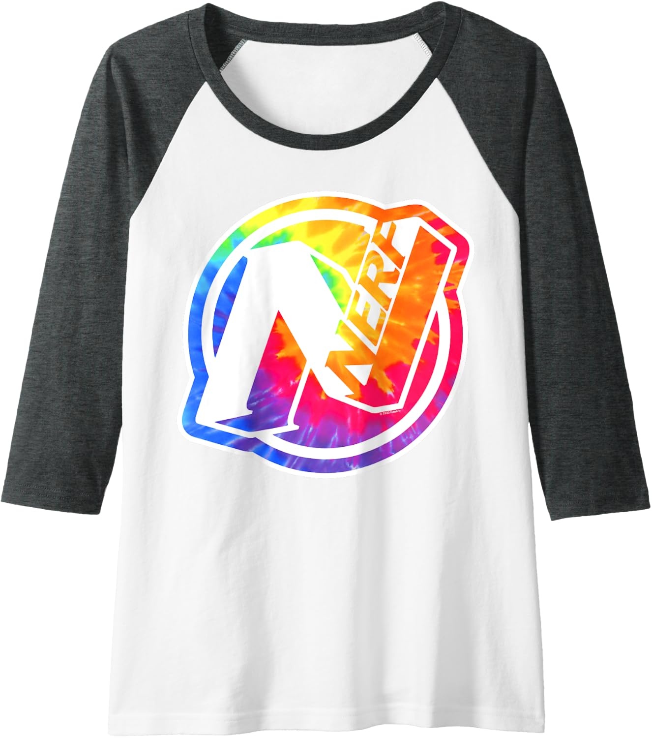 image:imageNerf Tie Dye Logo Raglan Baseball TeeDark Heather GreyWhite