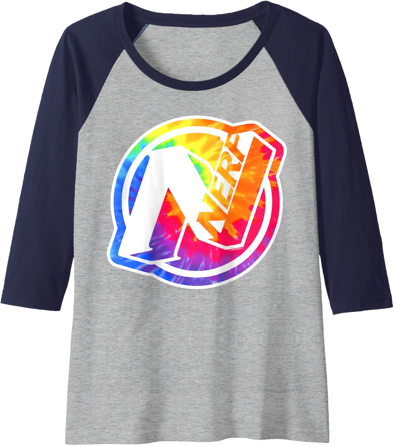 image:imageNerf Tie Dye Logo Raglan Baseball TeeNavy BlueAthletic Heather