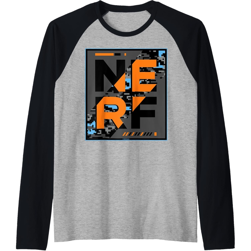 image:imageNerf Camouflage Glitch Poster Raglan Baseball TeeBlackAthletic Heather