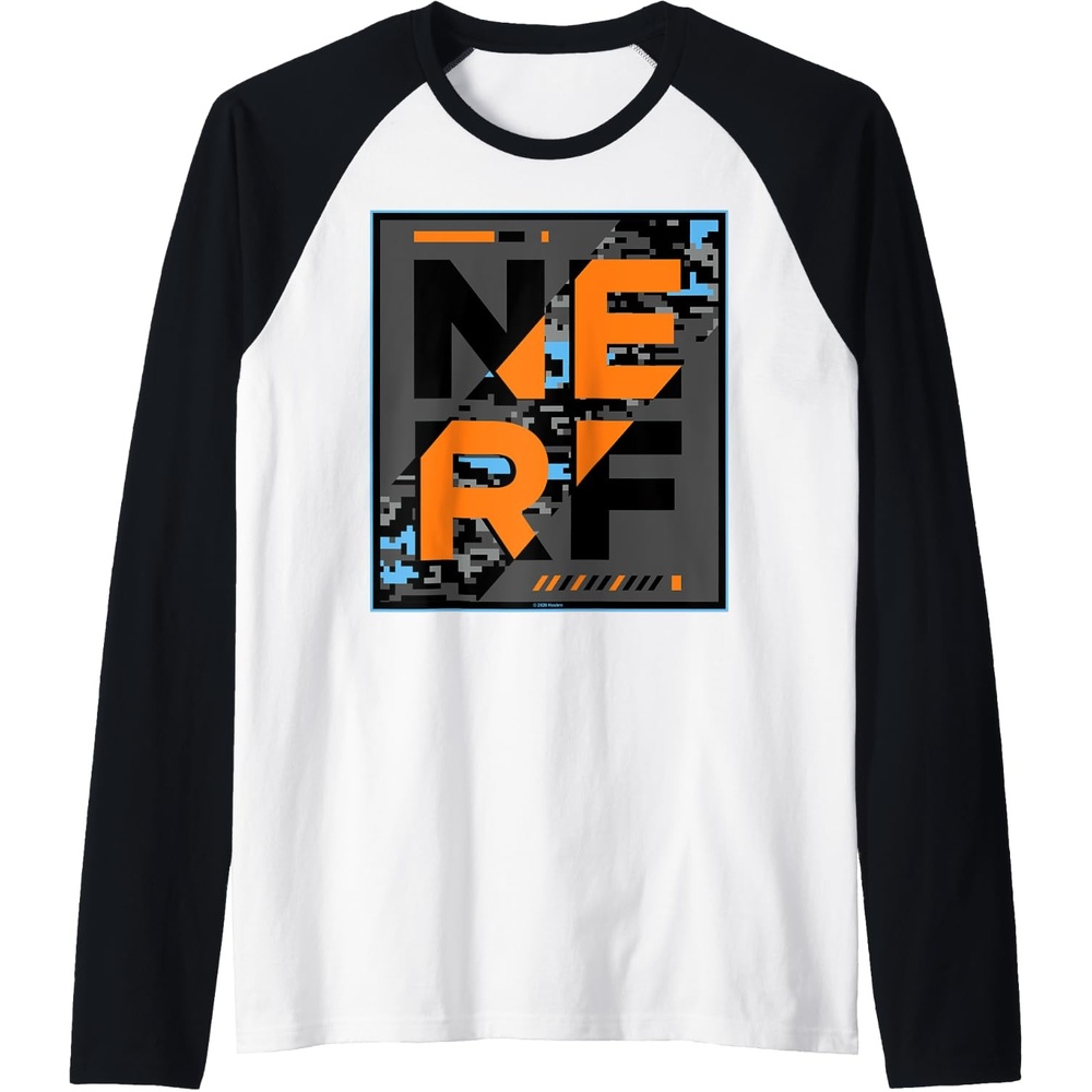 image:imageNerf Camouflage Glitch Poster Raglan Baseball TeeBlackWhite