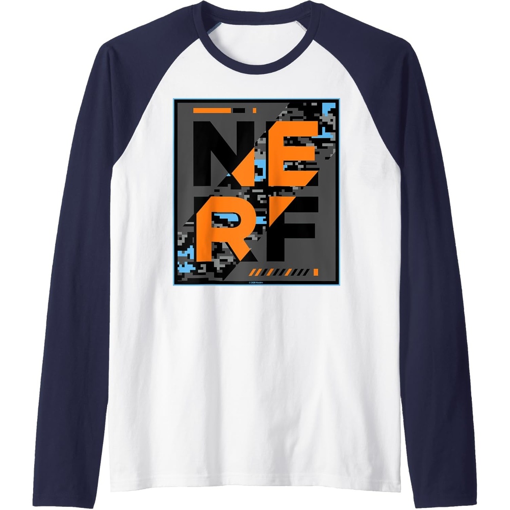 image:imageNerf Camouflage Glitch Poster Raglan Baseball TeeNavy BlueWhite