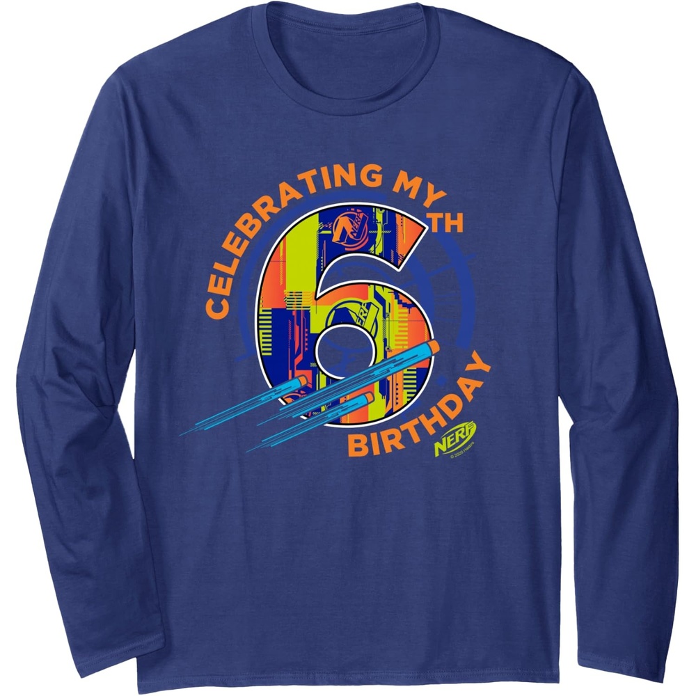 image:imageNerf Celebrating My 6th Birthday Long Sleeve TShirtNavy Blue