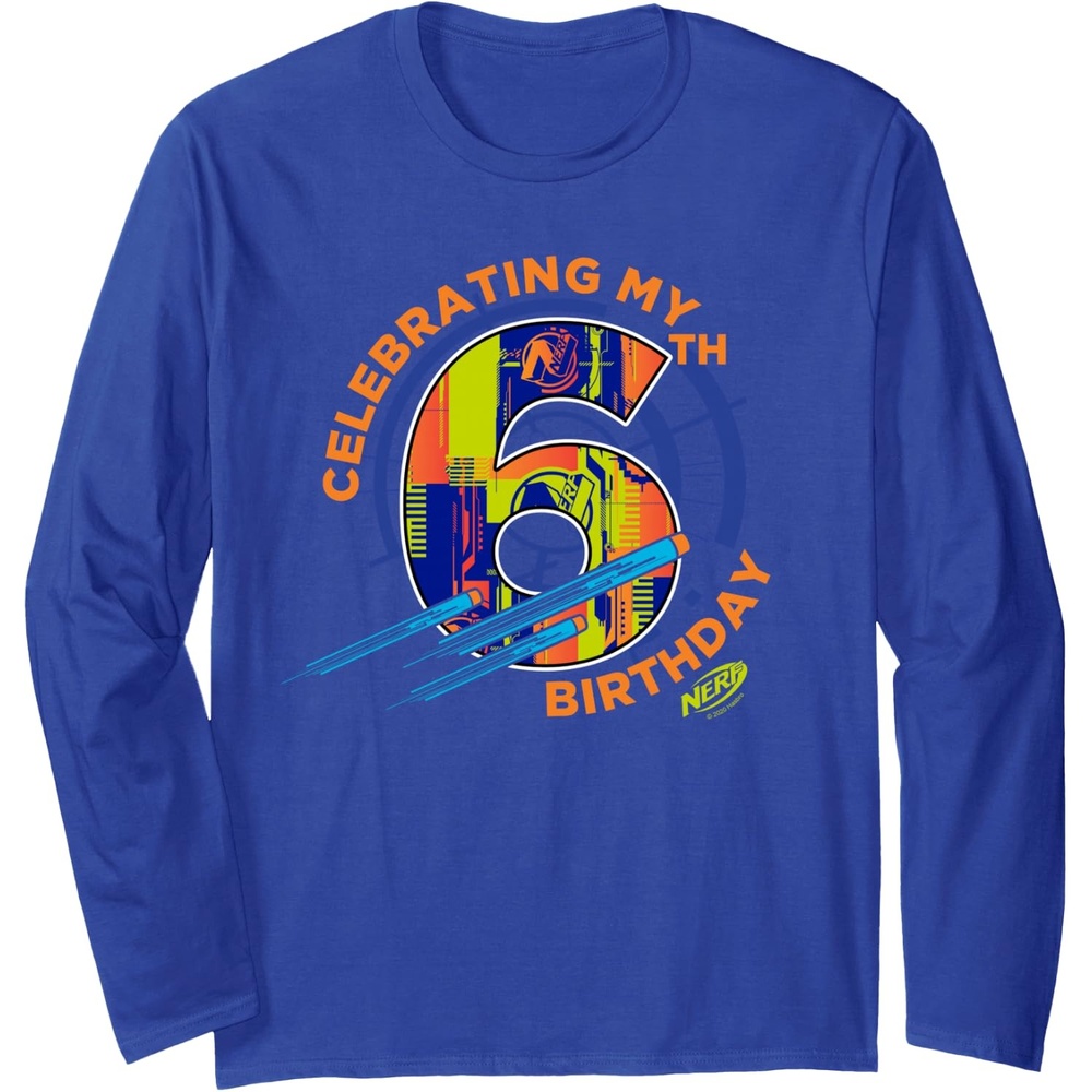 image:imageNerf Celebrating My 6th Birthday Long Sleeve TShirtRoyal Blue