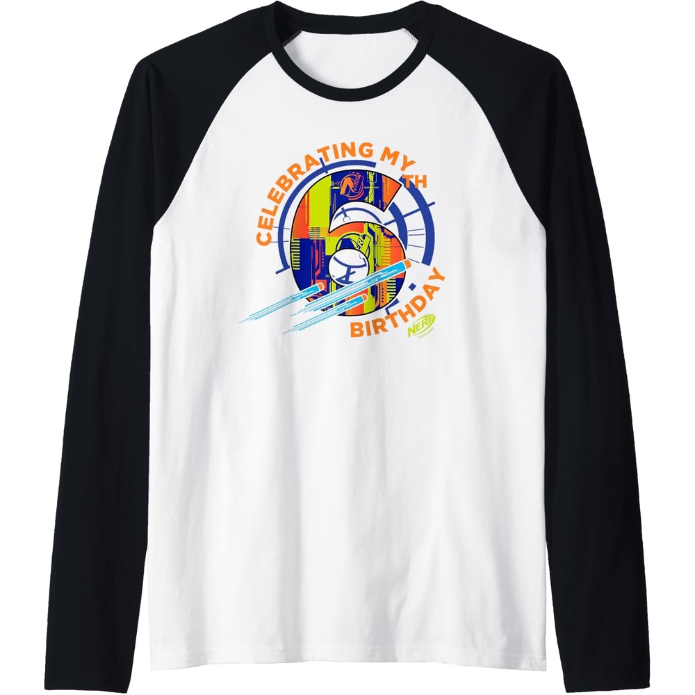 image:imageNerf Celebrating My 6th Birthday Raglan Baseball TeeBlackWhite