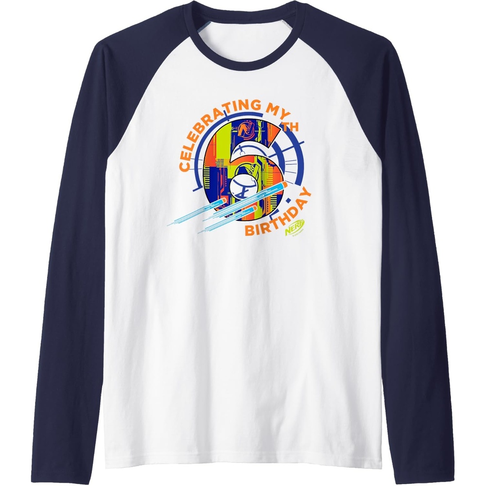 image:imageNerf Celebrating My 6th Birthday Raglan Baseball TeeNavy BlueWhite
