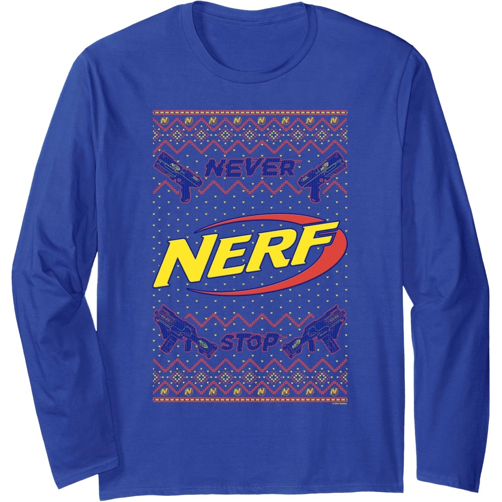 image:imageNerf Christmas Never Stop Ugly Sweater Long Sleeve TShirtRoyal Blue