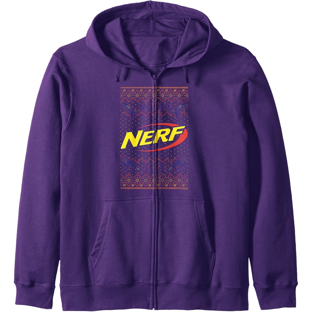 image:imageNerf Christmas Never Stop Ugly Sweater Zip HoodiePurple