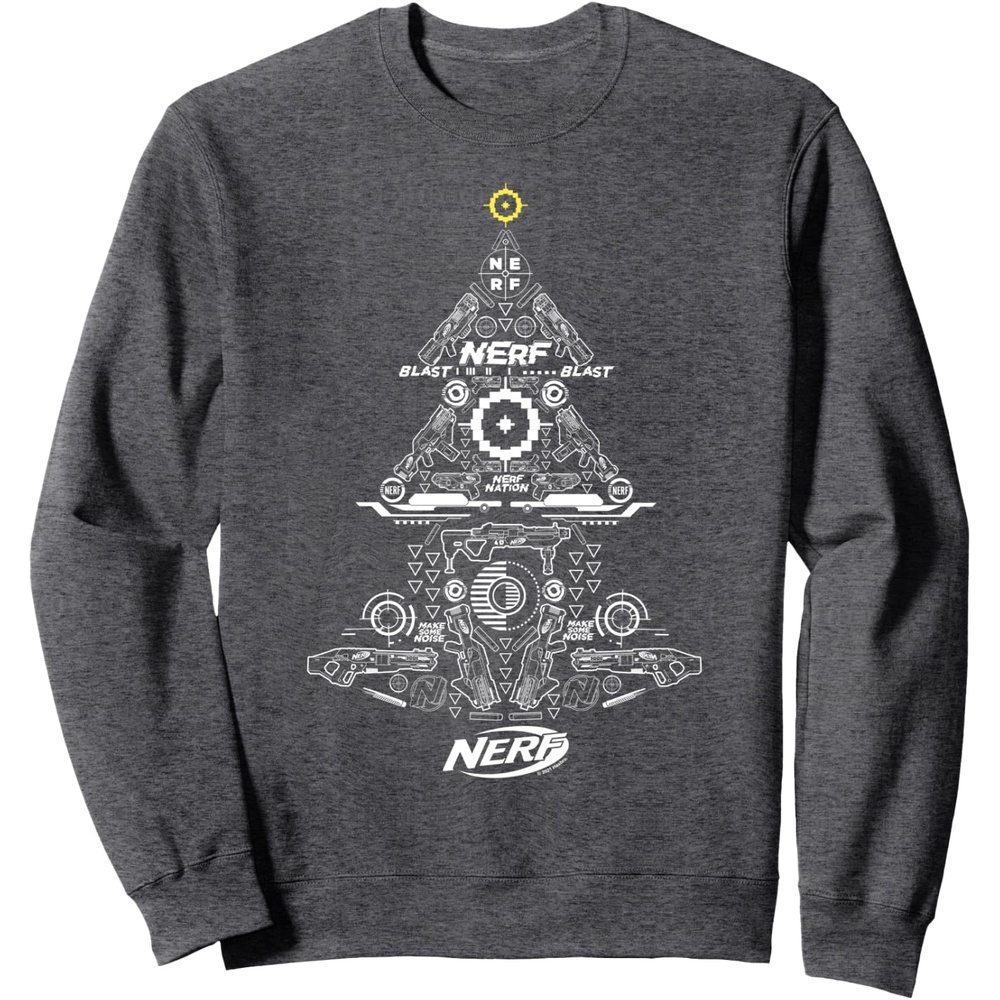image:imageNerf Christmas Tree Toy Icons Collage SweatshirtDark Heather Grey