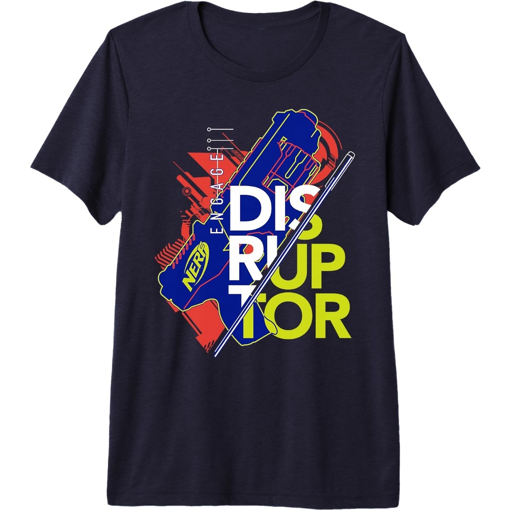 image:imageNerf Engage Disruptor Retro Vintage Text Stack Premium Triblend TShirtNavy Blue