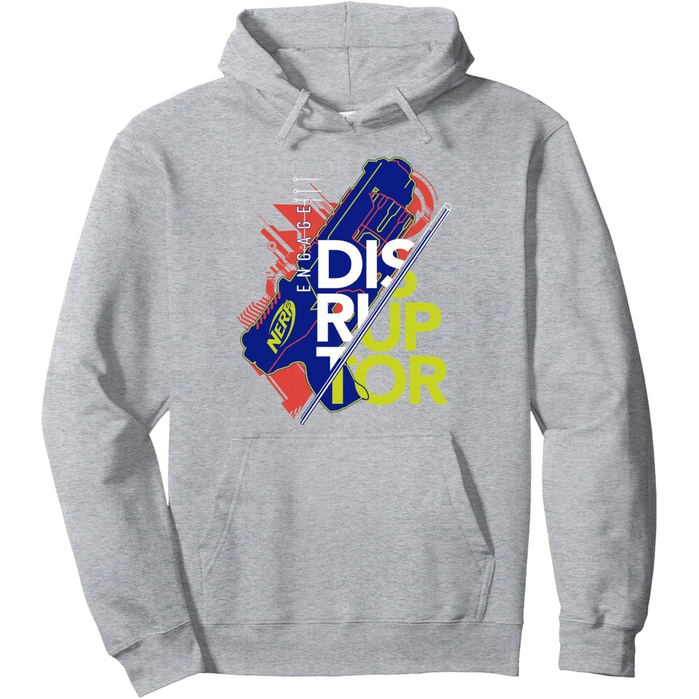 image:imageNerf Engage Disruptor Retro Vintage Text Stack Pullover HoodieHeather Grey