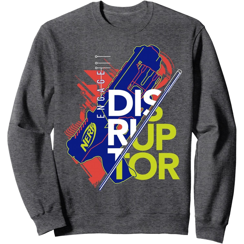 image:imageNerf Engage Disruptor Retro Vintage Text Stack SweatshirtDark Heather Grey