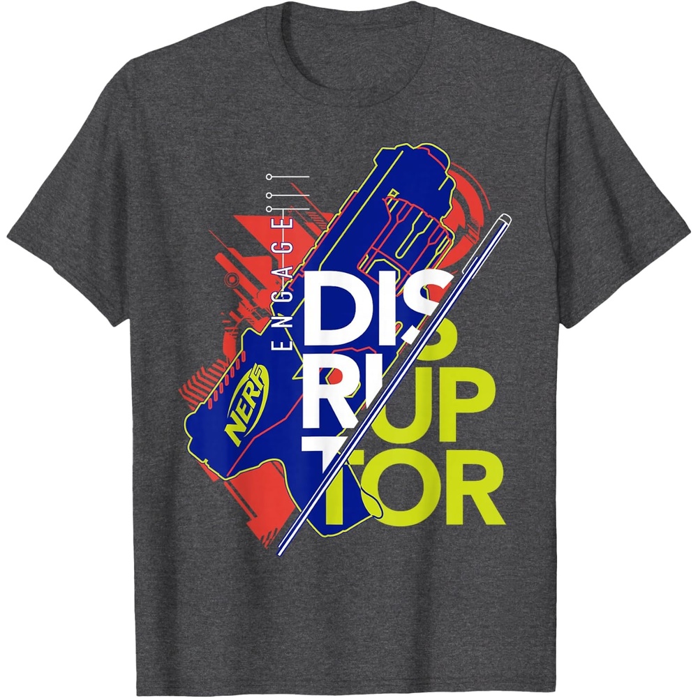 image:imageNerf Engage Disruptor Retro Vintage Text Stack TShirtDark Heather Grey