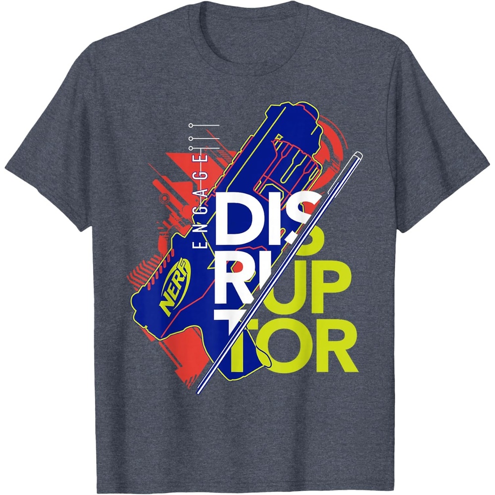 image:imageNerf Engage Disruptor Retro Vintage Text Stack TShirtHeather Blue