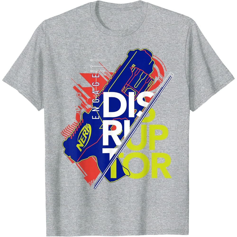 image:imageNerf Engage Disruptor Retro Vintage Text Stack TShirtHeather Grey