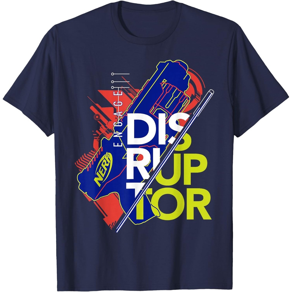 image:imageNerf Engage Disruptor Retro Vintage Text Stack TShirtNavy Blue