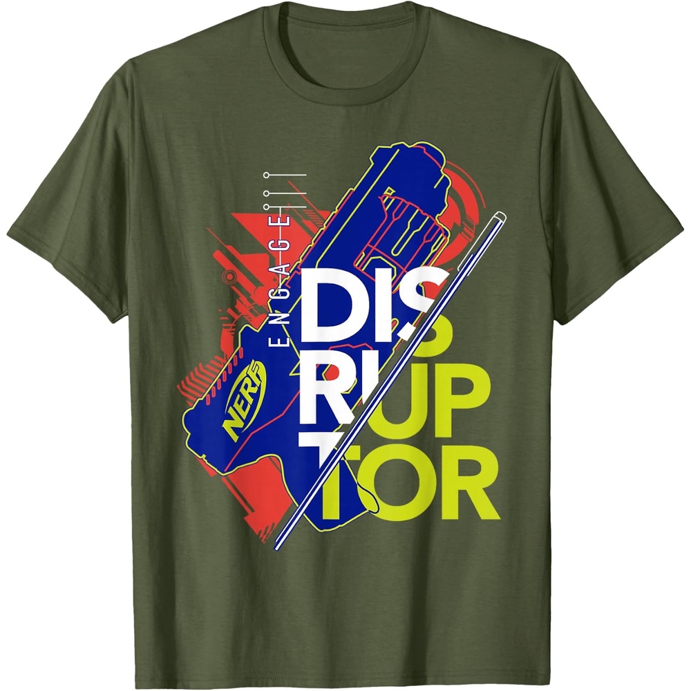 image:imageNerf Engage Disruptor Retro Vintage Text Stack TShirtOlive Green