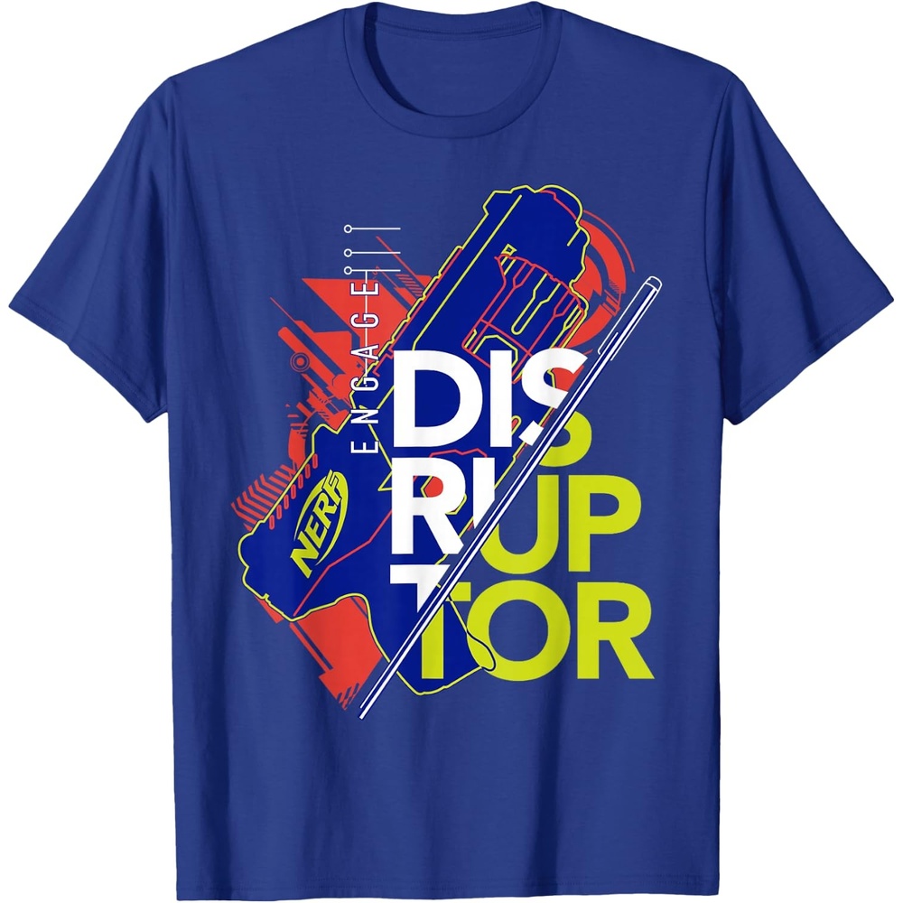 image:imageNerf Engage Disruptor Retro Vintage Text Stack TShirtRoyal Blue