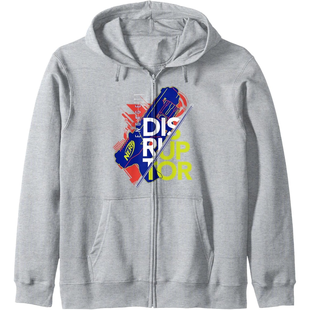 image:imageNerf Engage Disruptor Retro Vintage Text Stack Zip HoodieHeather Grey