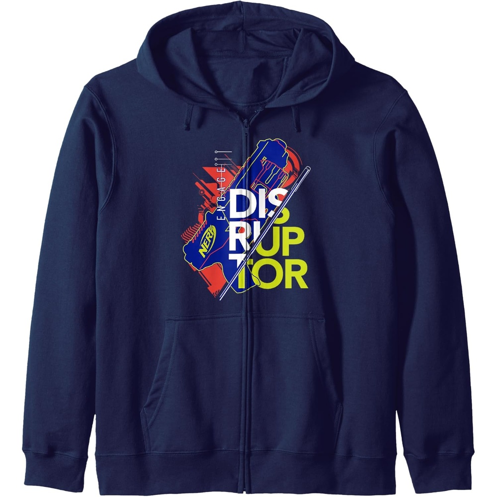 image:imageNerf Engage Disruptor Retro Vintage Text Stack Zip HoodieNavy Blue