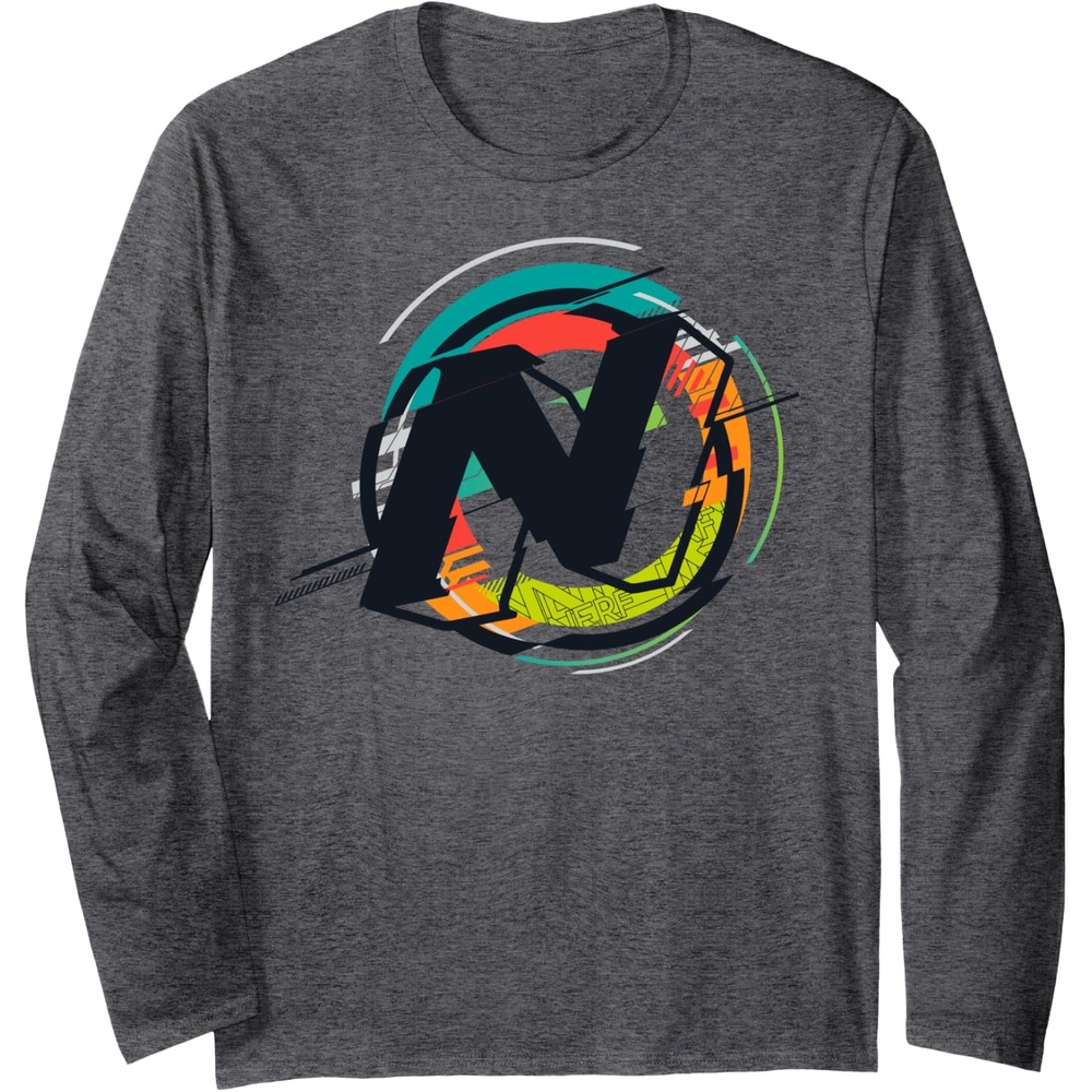 image:imageNerf Glitch Color Graphic Logo Long Sleeve TShirtDark Heather Grey