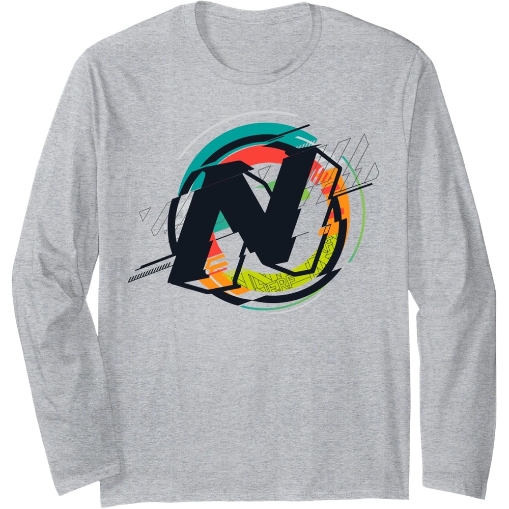 image:imageNerf Glitch Color Graphic Logo Long Sleeve TShirtHeather Grey