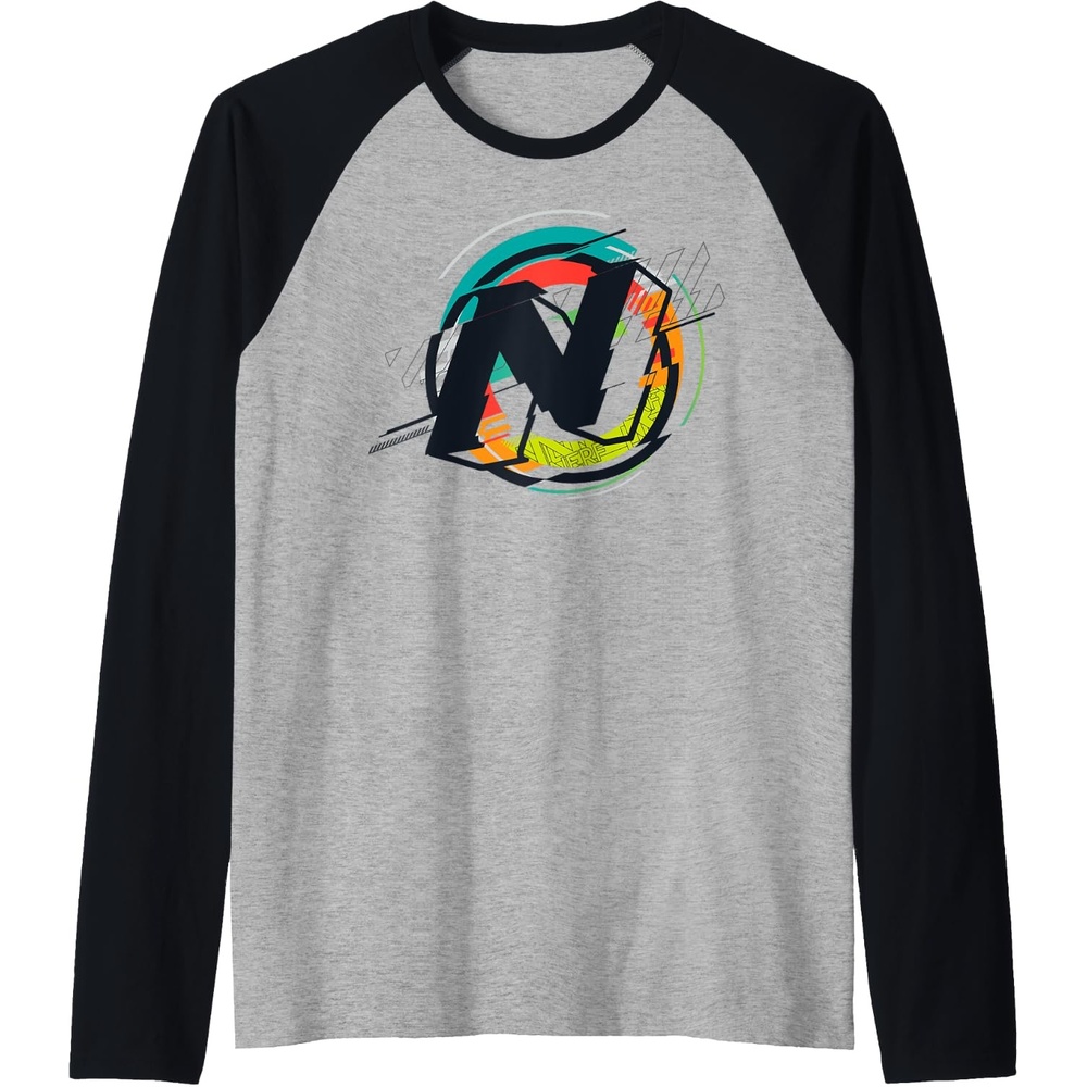 image:imageNerf Glitch Color Graphic Logo Raglan Baseball TeeBlackAthletic Heather