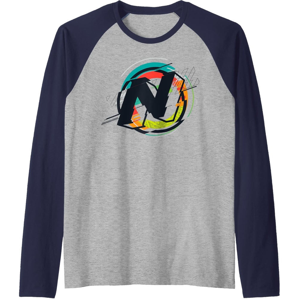 image:imageNerf Glitch Color Graphic Logo Raglan Baseball TeeNavy BlueAthletic Heather