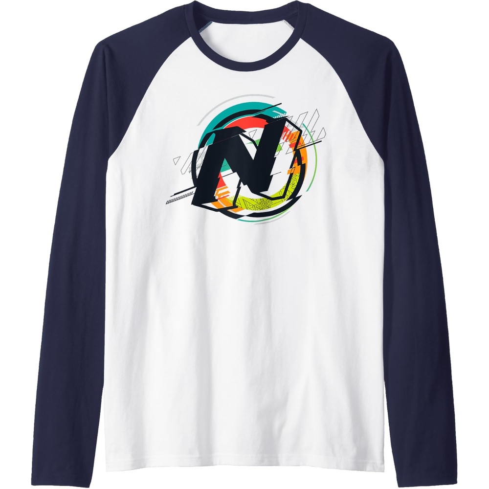 image:imageNerf Glitch Color Graphic Logo Raglan Baseball TeeNavy BlueWhite
