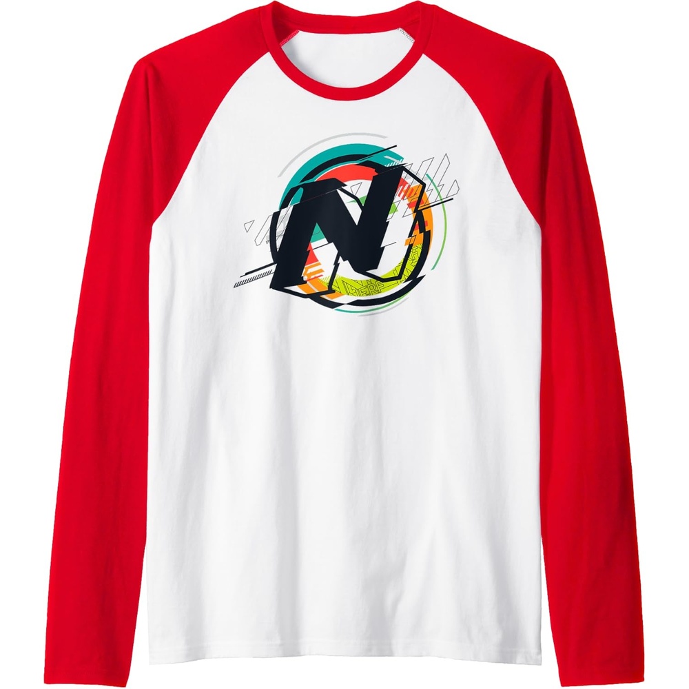 image:imageNerf Glitch Color Graphic Logo Raglan Baseball TeeRedWhite