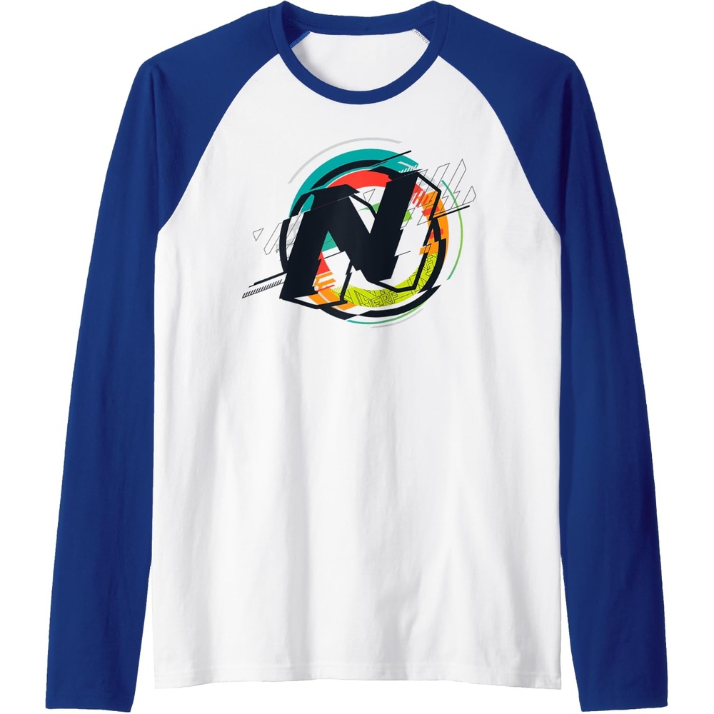 image:imageNerf Glitch Color Graphic Logo Raglan Baseball TeeRoyal BlueWhite