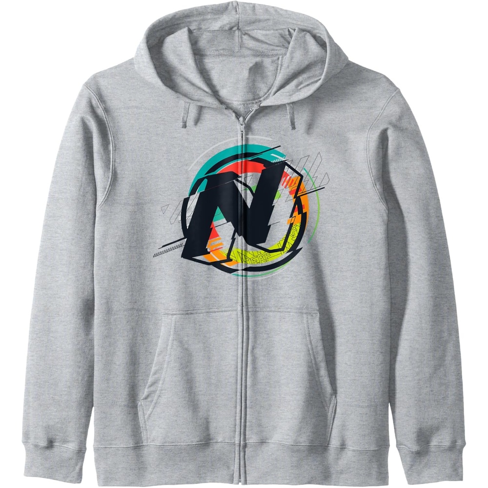 image:imageNerf Glitch Color Graphic Logo Zip HoodieHeather Grey