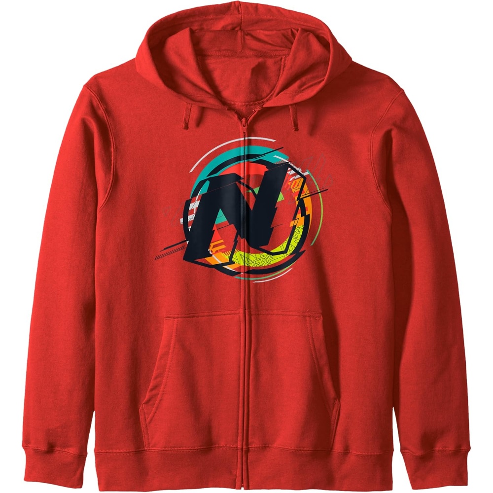 image:imageNerf Glitch Color Graphic Logo Zip HoodieRed