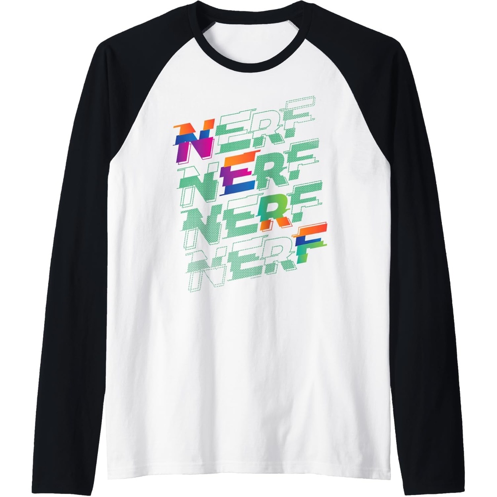 image:imageNerf Glitch Color Logo Stack Raglan Baseball TeeBlackWhite