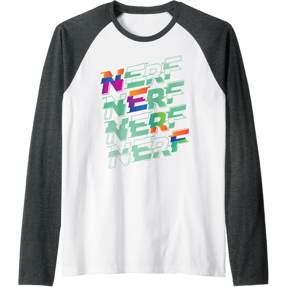 image:imageNerf Glitch Color Logo Stack Raglan Baseball TeeDark Heather GreyWhite