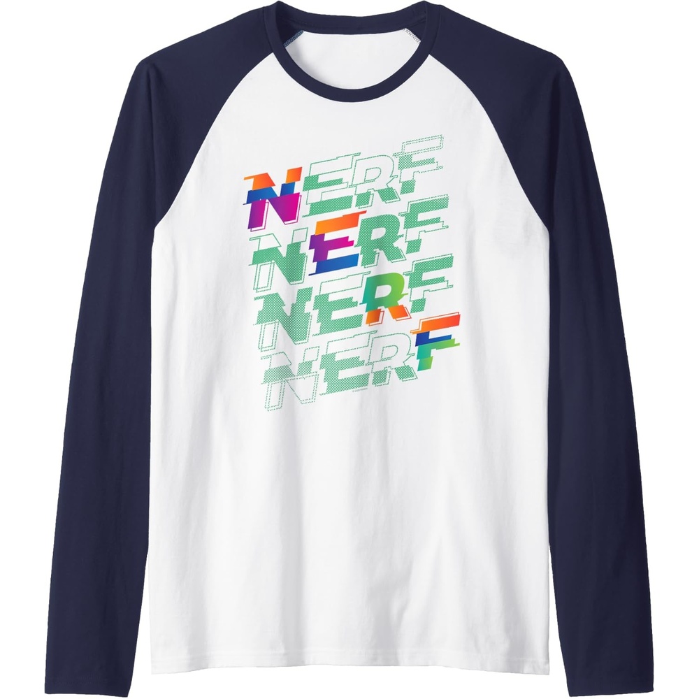 image:imageNerf Glitch Color Logo Stack Raglan Baseball TeeNavy BlueWhite