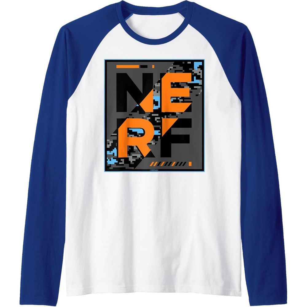 image:imageNerf Glitch Poster Raglan Baseball TeeRoyal BlueWhite