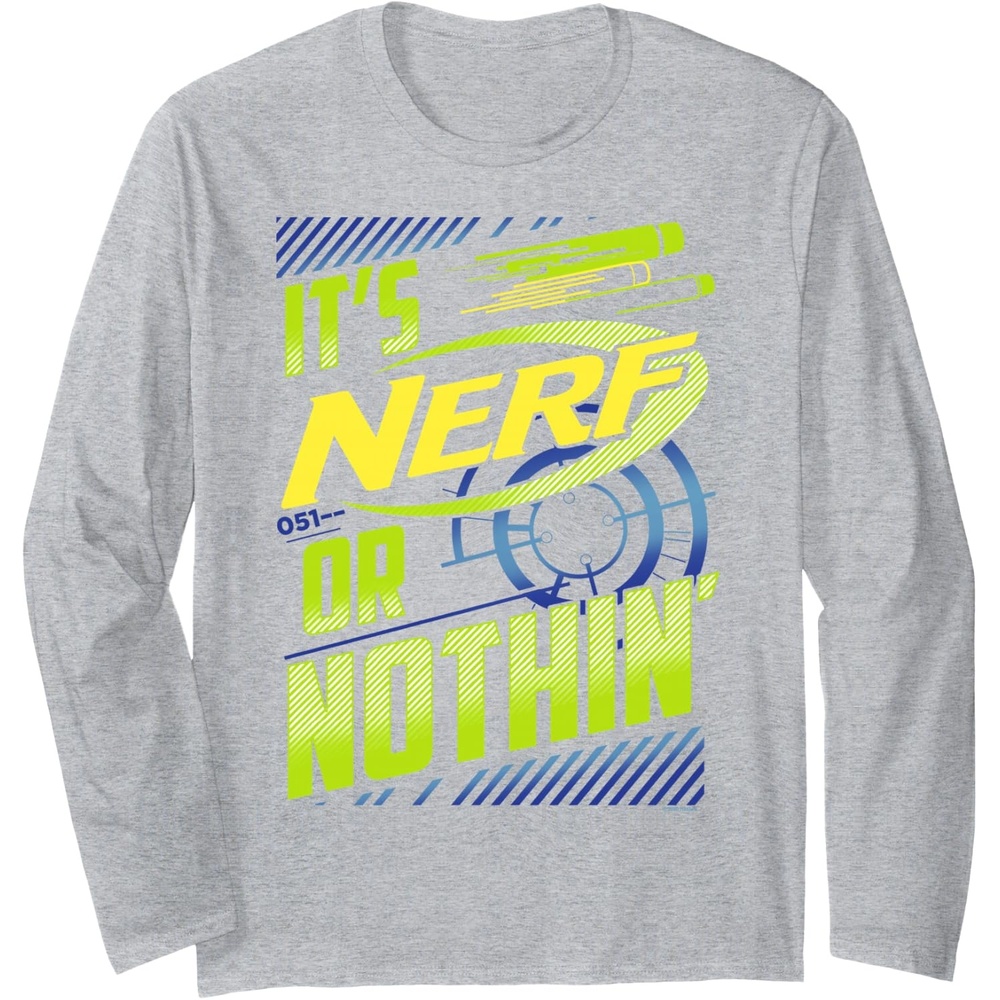 image:imageNerf Its Nerf Or Nothin Retro Bold Logo Long Sleeve TShirtHeather Grey