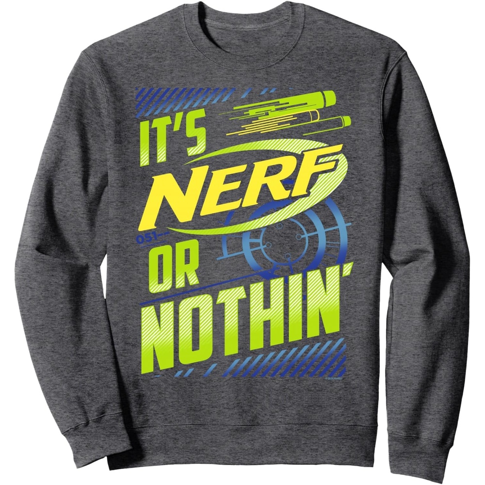 image:imageNerf Its Nerf Or Nothin Retro Bold Logo SweatshirtDark Heather Grey