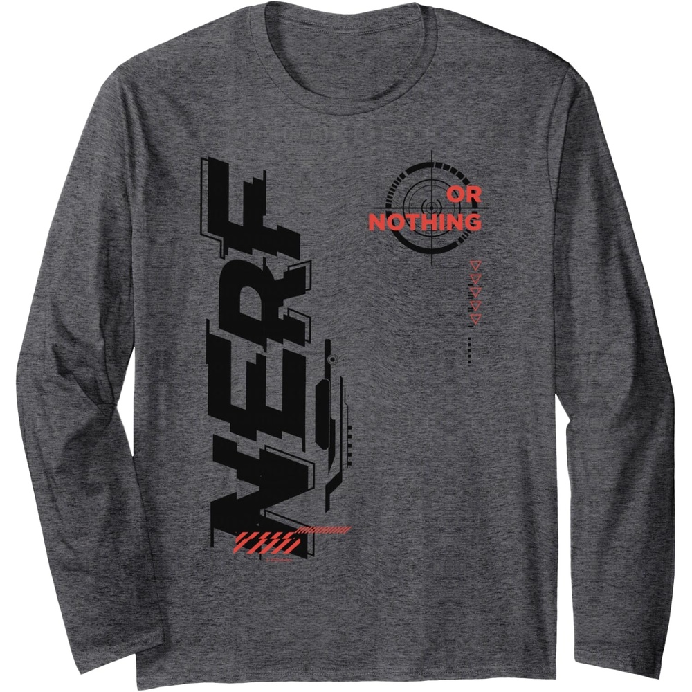 image:imageNerf Its Nerf Or Nothing Target Bullseye Side Graphic Long Sleeve TShirtDark Heather Grey