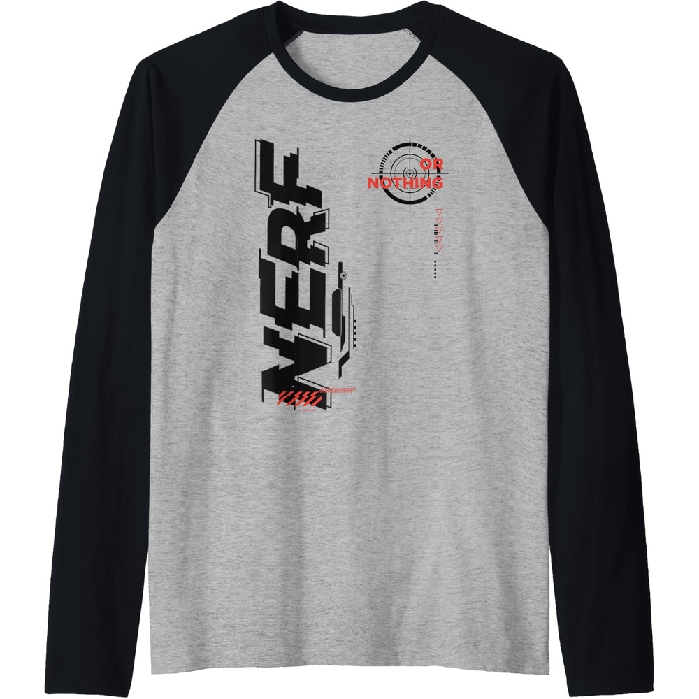 image:imageNerf Its Nerf Or Nothing Target Bullseye Side Graphic Raglan Baseball TeeBlackAthletic Heather