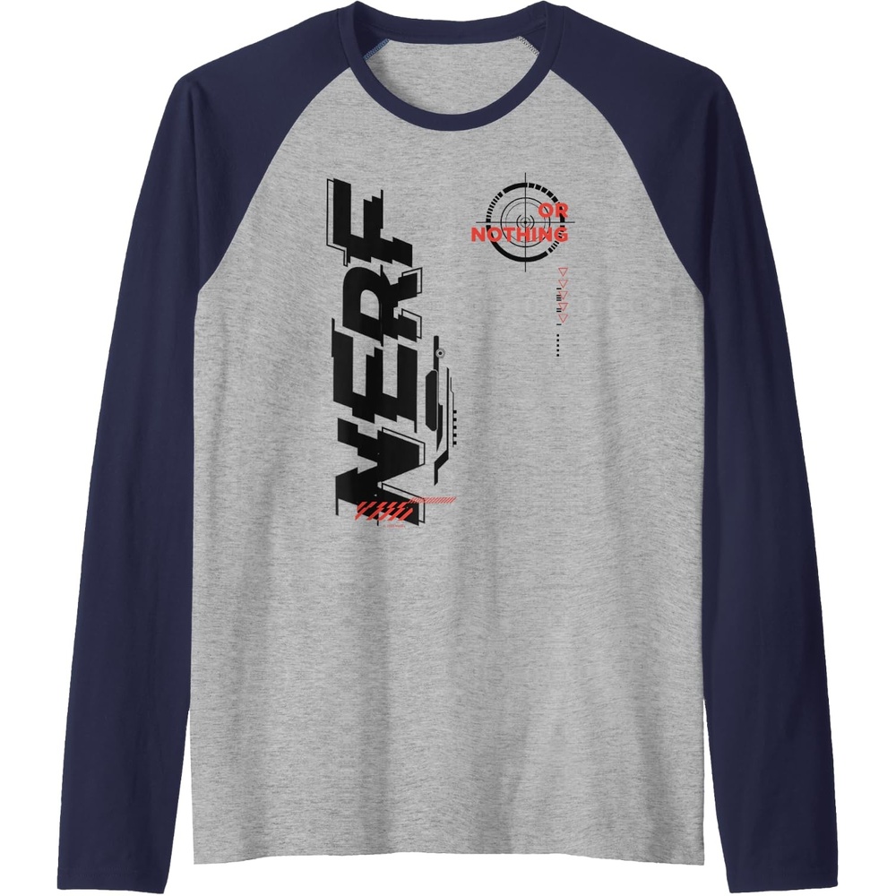 image:imageNerf Its Nerf Or Nothing Target Bullseye Side Graphic Raglan Baseball TeeNavy BlueAthletic Heather