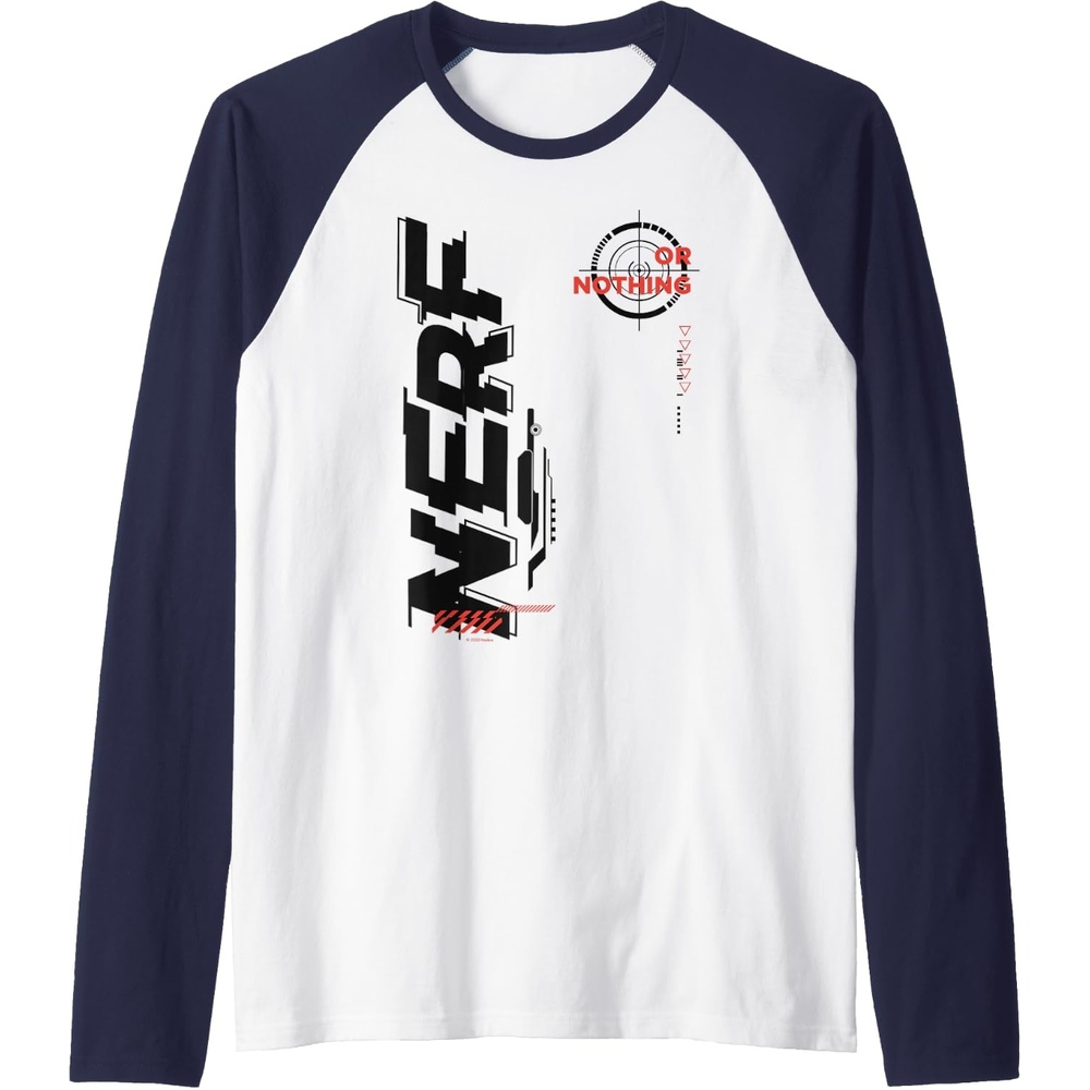 image:imageNerf Its Nerf Or Nothing Target Bullseye Side Graphic Raglan Baseball TeeNavy BlueWhite